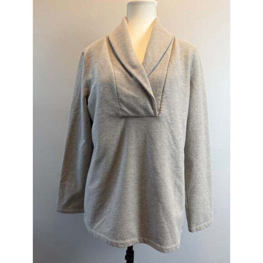 Talbots Petites LP Gray Shawl Collar Pullover Sweatshirt Cozy Minimalist Sweater